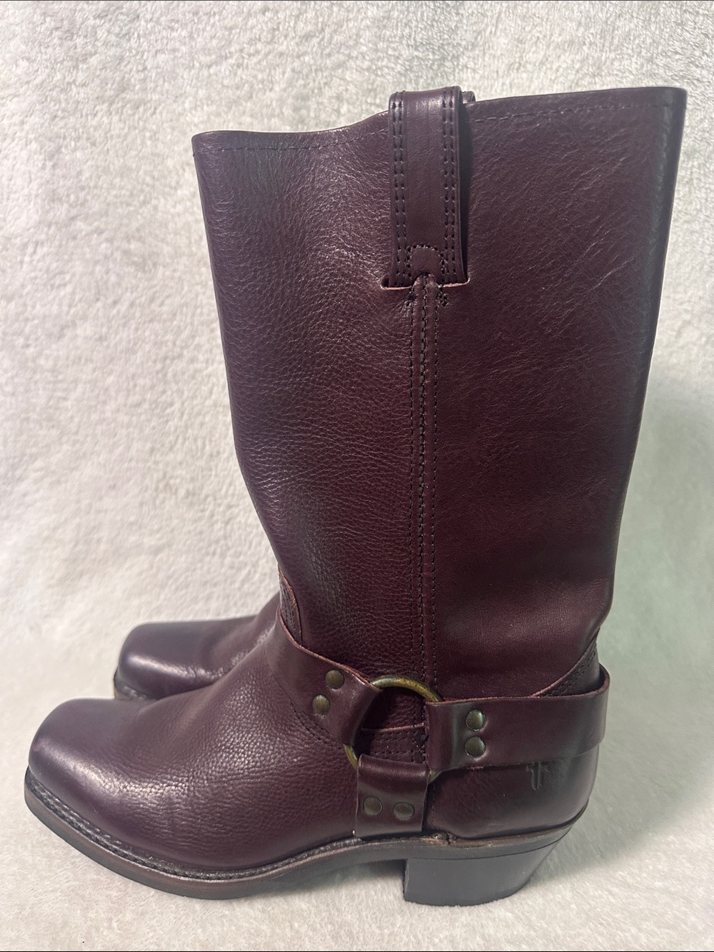 VTG Frye Harness Moto Boots Leather Women 8.5 M Maroon Biker Square Toe Western